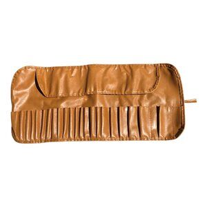 Tan Vegan Leather Brush or Tool Roll-Up Pouch - 20 Slots